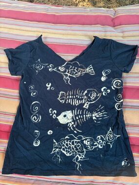 Navy Fish-Print Pet-Themed Tee